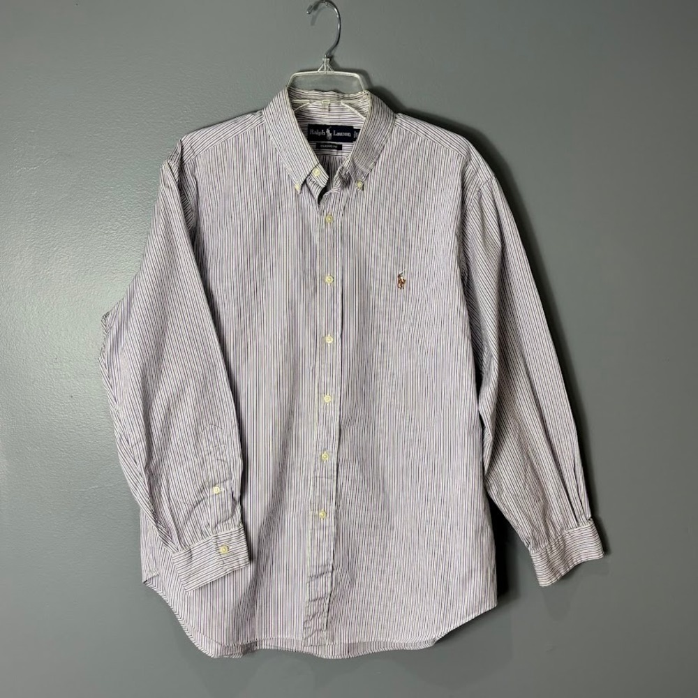 Ralph Lauren Classic Fit Purple‎ Green Striped Button Down Shirt Mens 16.5 32/33